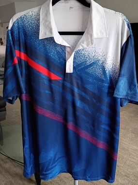Men's Blue Graphic Polo Shirt with Red Accent